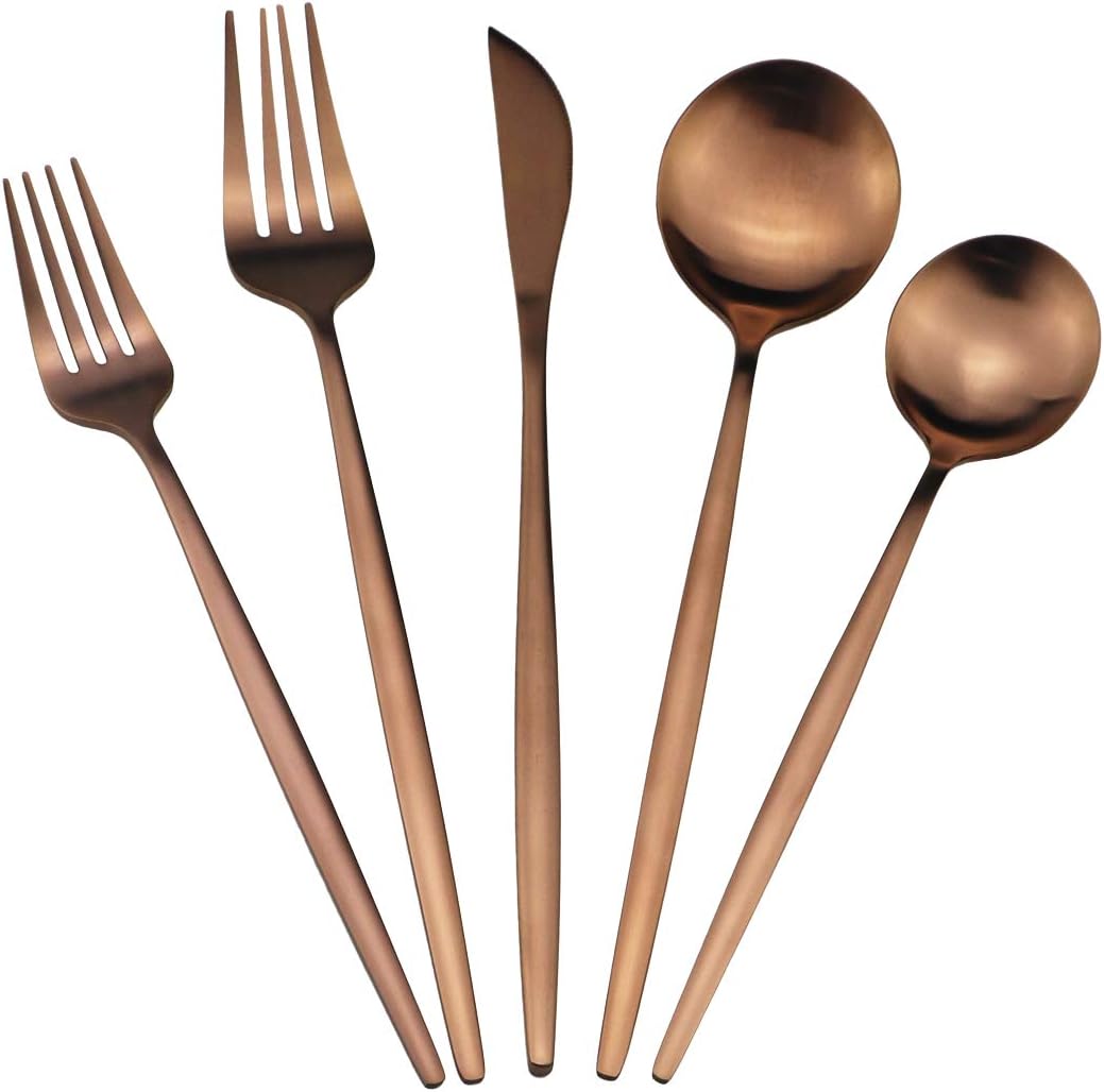 60-Piece Modern Matte Silverware Set, Uniturcky 304 Stainless Steel Flatware Cutlery Set, Elegant Kitchen Utensils Service For 12, Includes Dinner Knives/Spoons/Forks, Copper Satin Finish