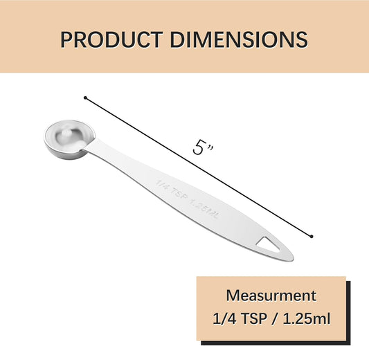 2PCS 1/4TSP Single Measuring Spoon, 1.25ML Stainless Steel Individual Measure Scoop Only