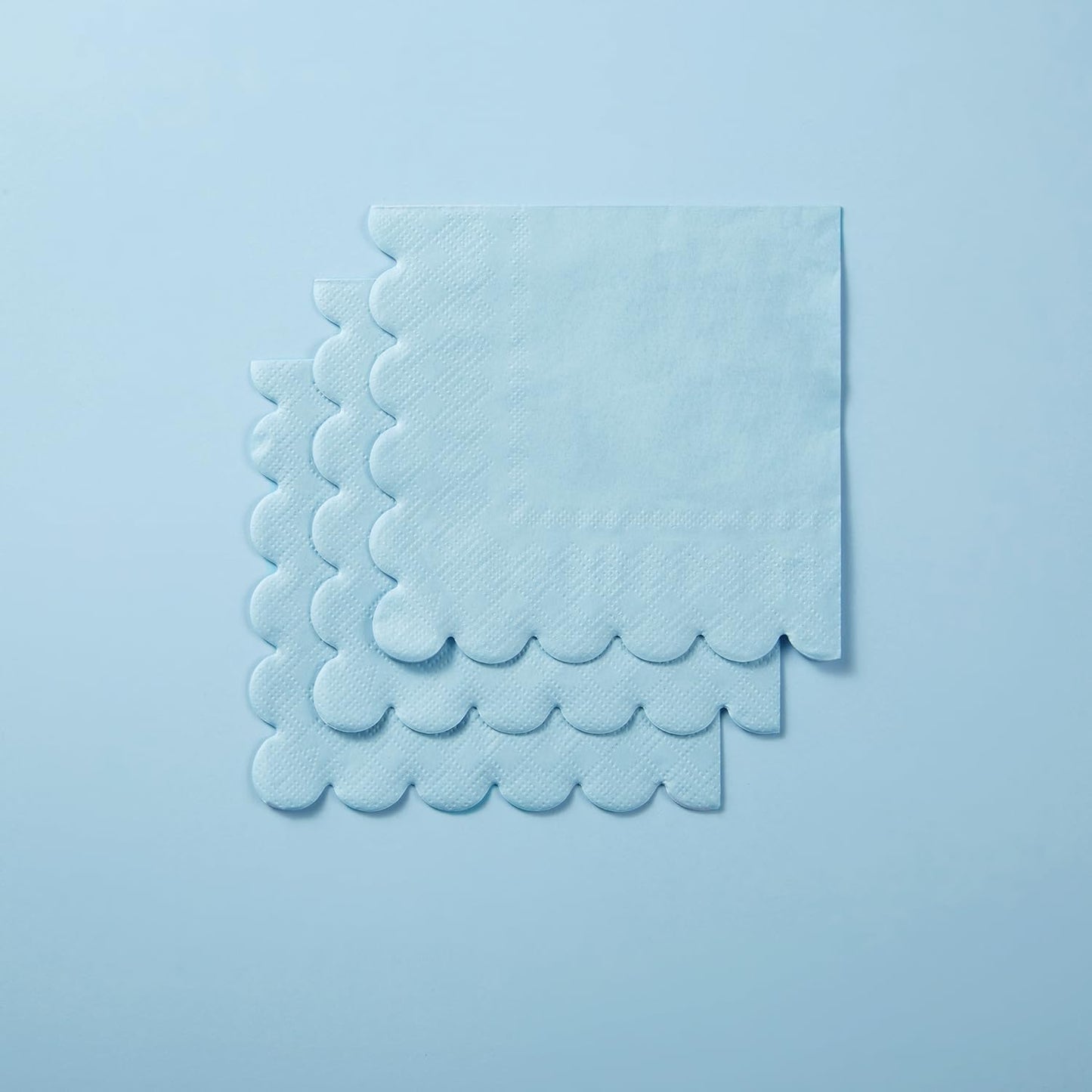 100 Pack Cocktail Napkin 2-Ply Scalloped Edged Dessert Napkins Folded 5 x 5 Inches Disposable Napkins for Dinner Wedding Birthday Party Bridal Anniversary Reception Event (Light Blue)