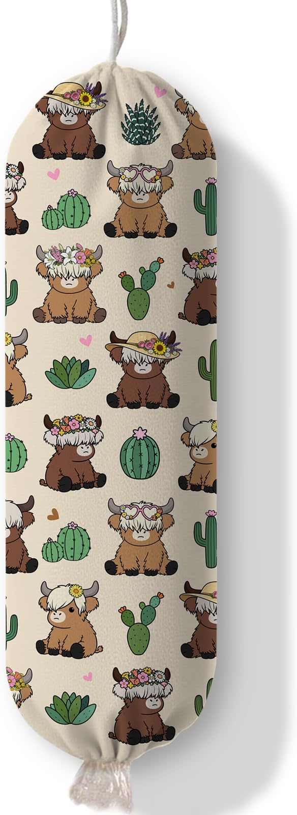 Plastic Bag Holder Highland Cow Bag Holder Dispenser, Plastic Grocery Bag Organizer & Wall Mount Paper Trash Bags Saver Storage for Kitchen Home Pantry Decor, Fun Farmhouse Decor