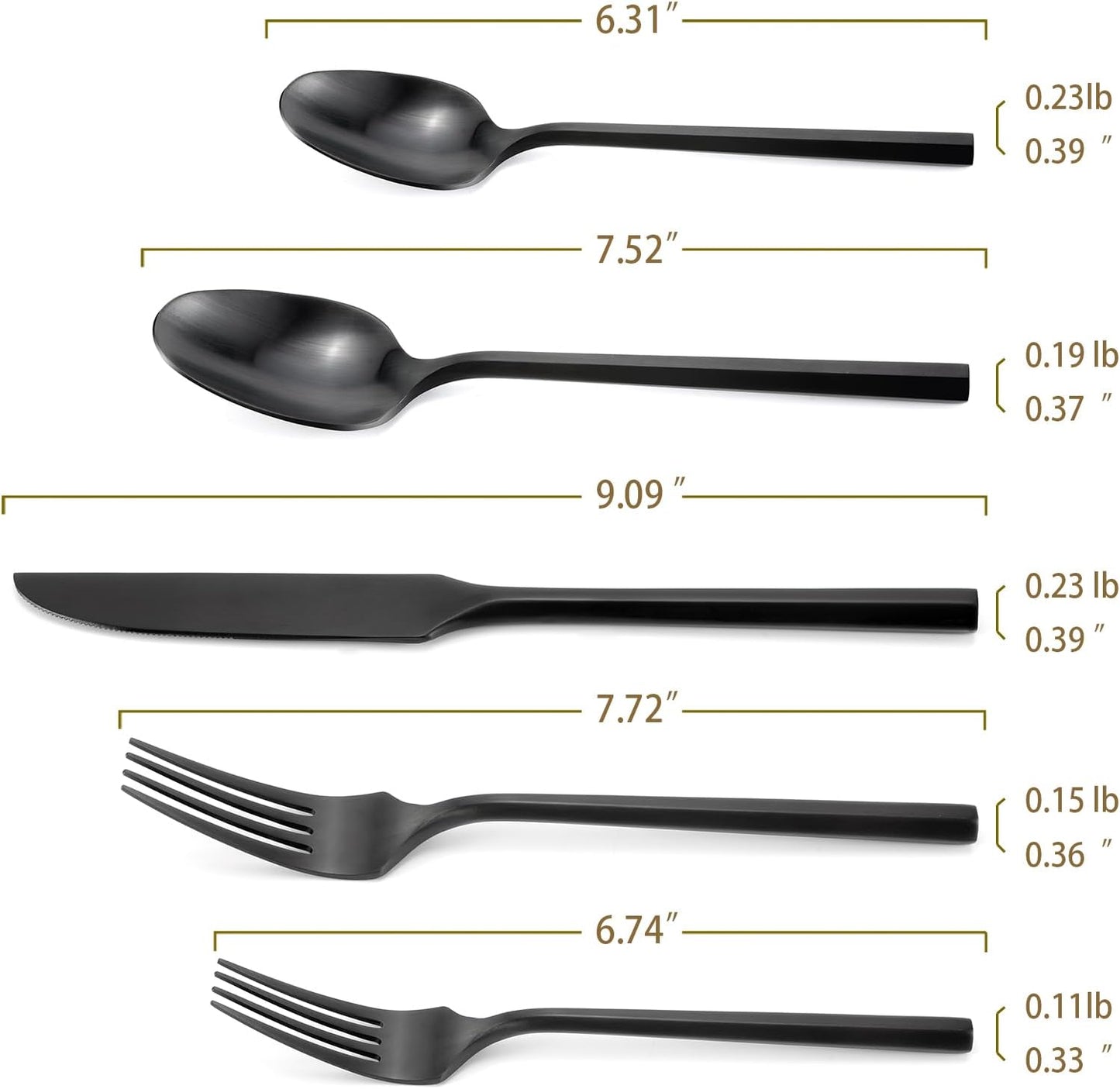 DEACORY Silverware Set Flatware Set Matte Black Cutlery Set Brushed Finished Hexagon Handle Heavy Stainless Steel 60 Pieces Dishwasher Safe Service for 12
