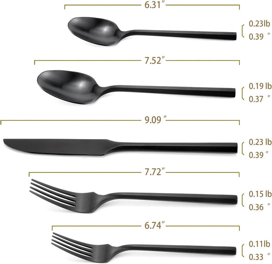DEACORY Silverware Set Flatware Set Matte Black Cutlery Set Brushed Finished Hexagon Handle Heavy Stainless Steel 60 Pieces Dishwasher Safe Service for 12