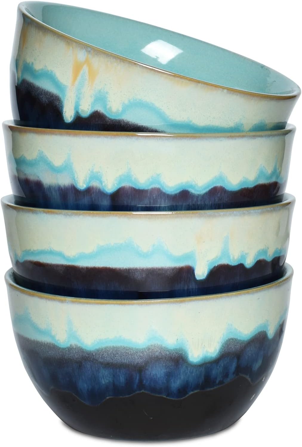 Bosmarlin Stoneware Cereal Bowls Set of 4, 26 Oz, Soup Bowls for Oatmeal, Salad, Dishwasher and Microwave Safe, Reactive Glaze (26 Oz, Pastel Blue)