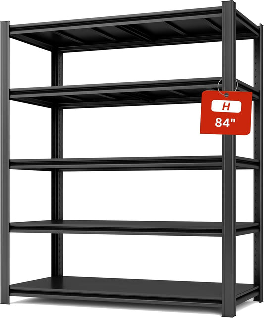 55.12" W Father&I 5-Shelf Industrial Adjustable Heavy-Dudy Tall Metal Steel Garage Storage Shelves Shelving Units/Rack System (Commercial) for Basement/Shop/Dorm, 84" H*55.12" W*24" D*, Black