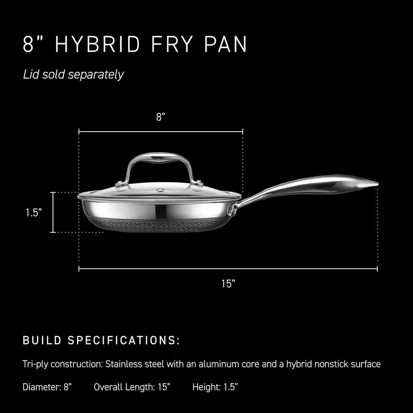 HexClad Hybrid Nonstick 8-Inch Frying Pan, Stay-Cool Handle, Dishwasher-Friendly, Oven-Safe Up to 900°F, Induction Ready, Compatible with All Cooktops
