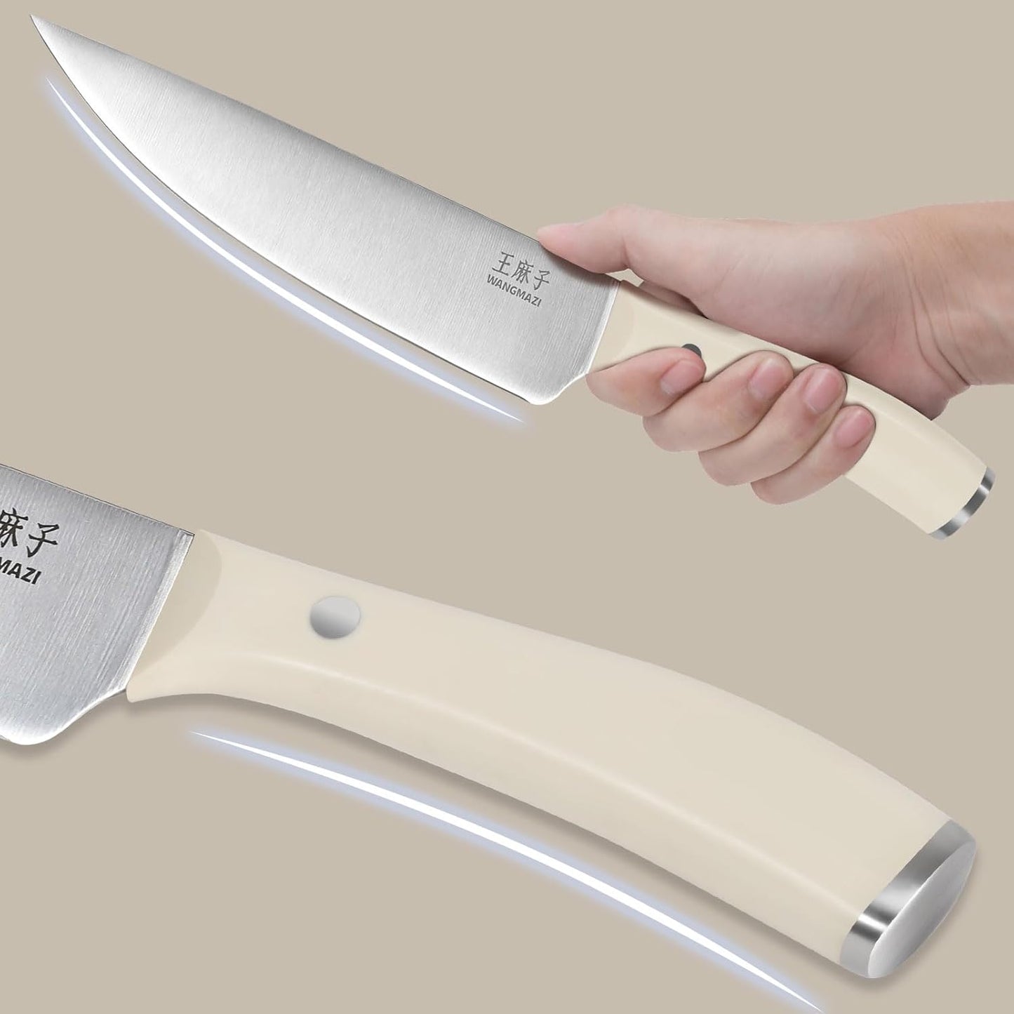 Professional Kitchen Knife Set, Chef Knife Block Set German Stainless Steel Razor-sharp Blade, Ergonomic Comfortable Handle,Hundreds of Years of Masterful Craftsmanship(Ivory,15PCS)