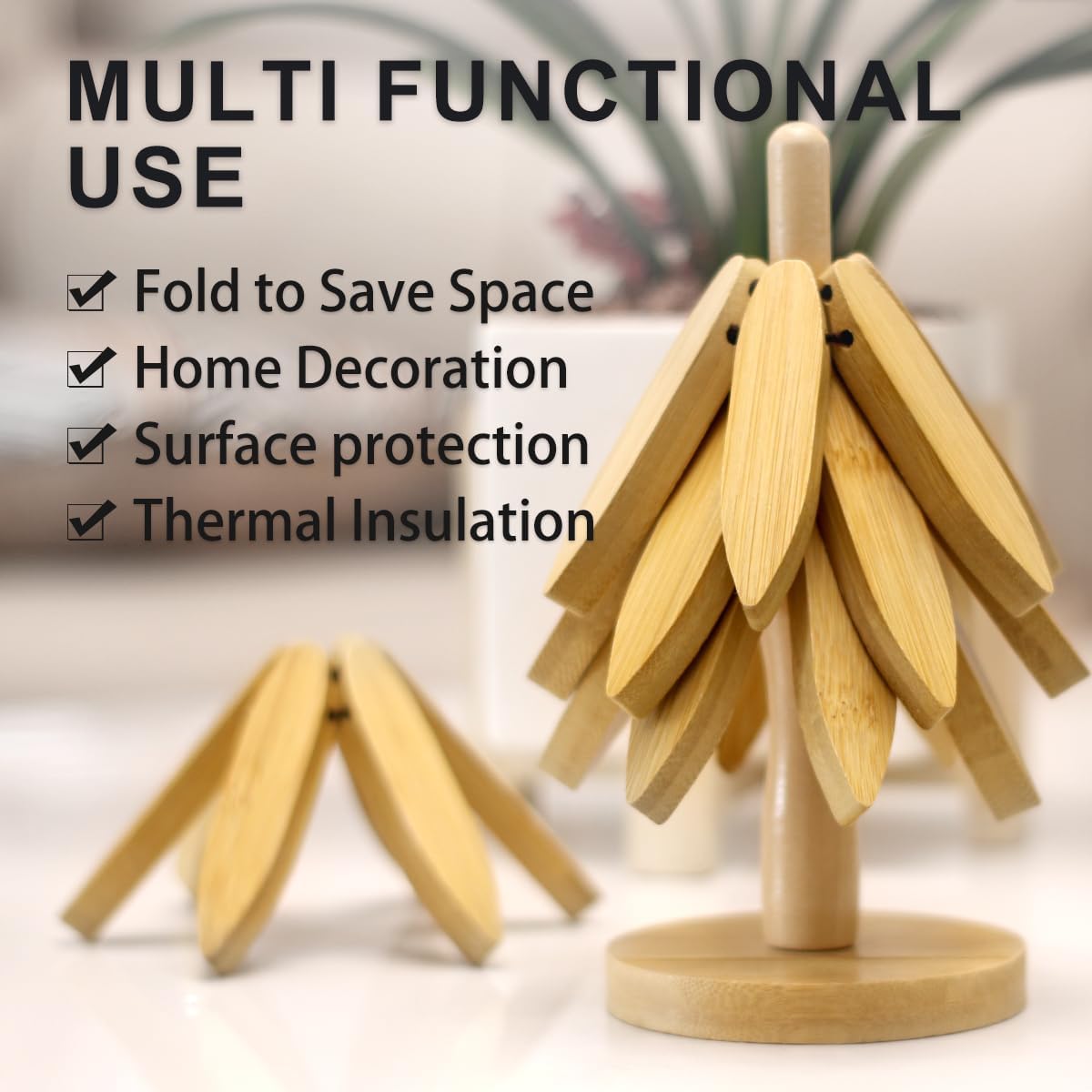 EGO LIFE Wooden Trivet Tree Set for Hot Dishes, 100% Natural Wood Trivet, Expandable Coaster, Foldable Tree-Sharped placemats with 4PCS(Original Color)