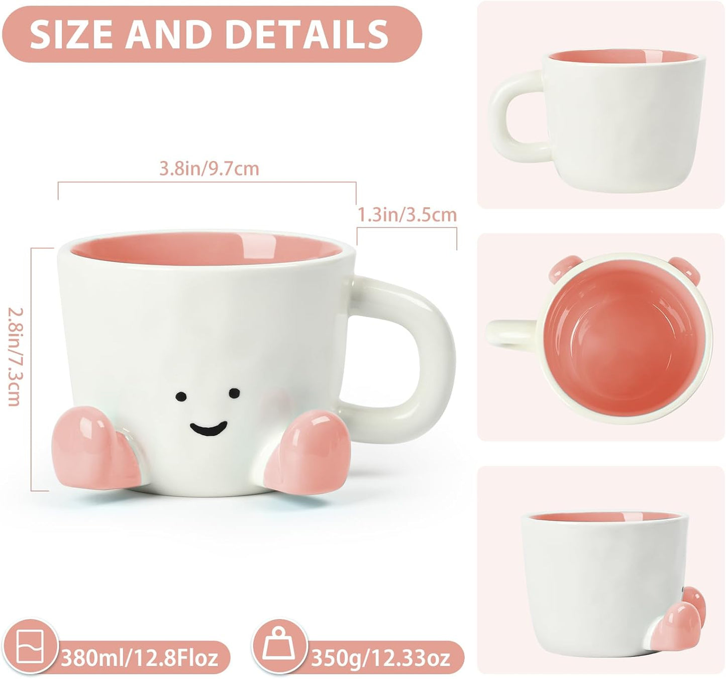 Coffee Mugs,Cute funny Mug For Women, 380ml Unique Ceramic Coffee Tea Cups, Office Mug Gift (pink)