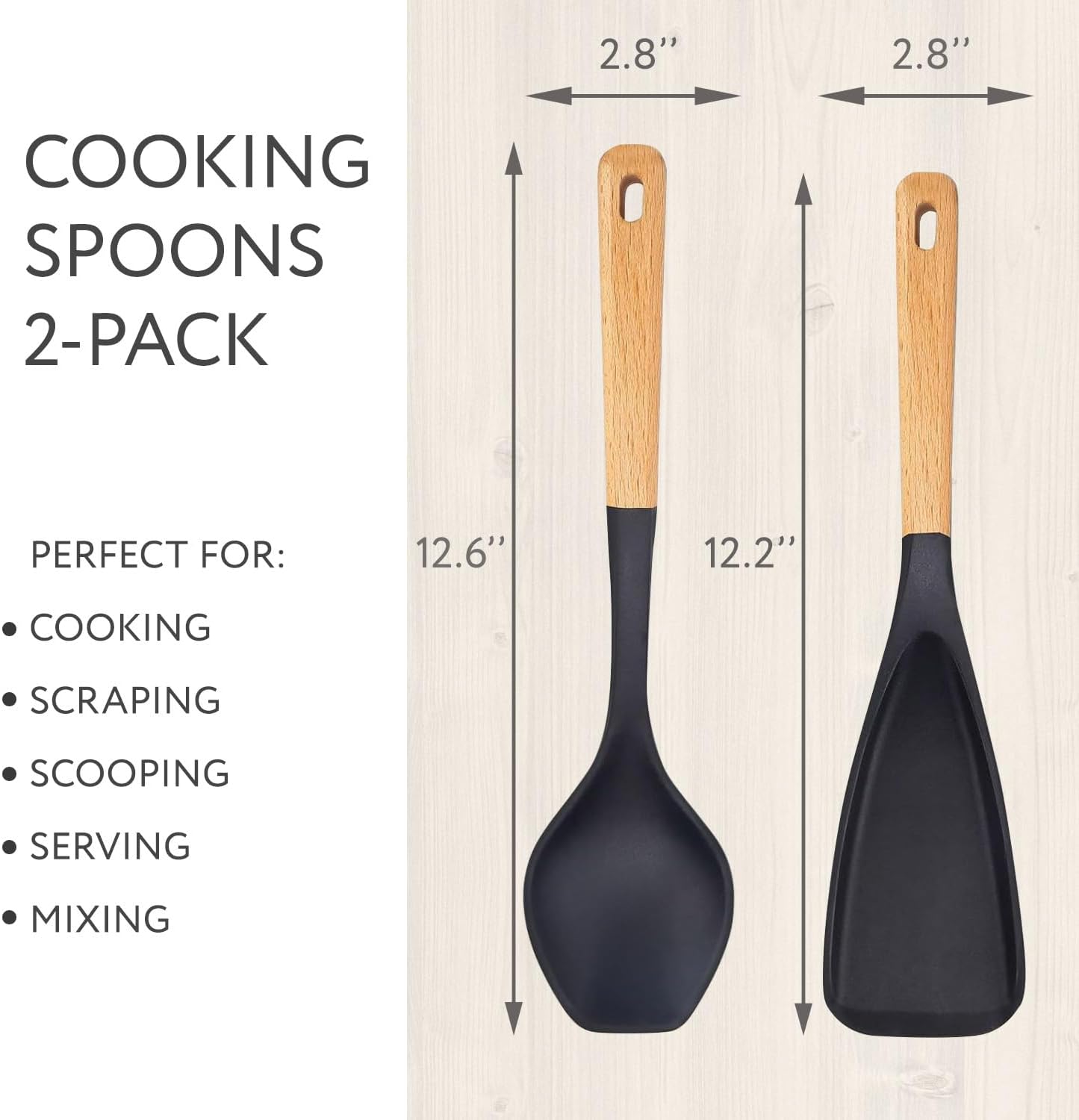 Spatula Spoon 2-Pack, Silicone Cooking Spoon for Nonstick Cookwares, Multifunction Kitchen Utensils for Cooking, Serving, Mixing, Scoop, Scrape and More