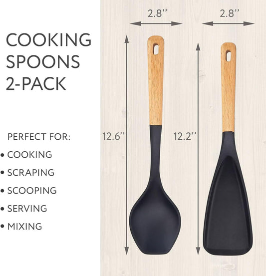 Spatula Spoon 2-Pack, Silicone Cooking Spoon for Nonstick Cookwares, Multifunction Kitchen Utensils for Cooking, Serving, Mixing, Scoop, Scrape and More