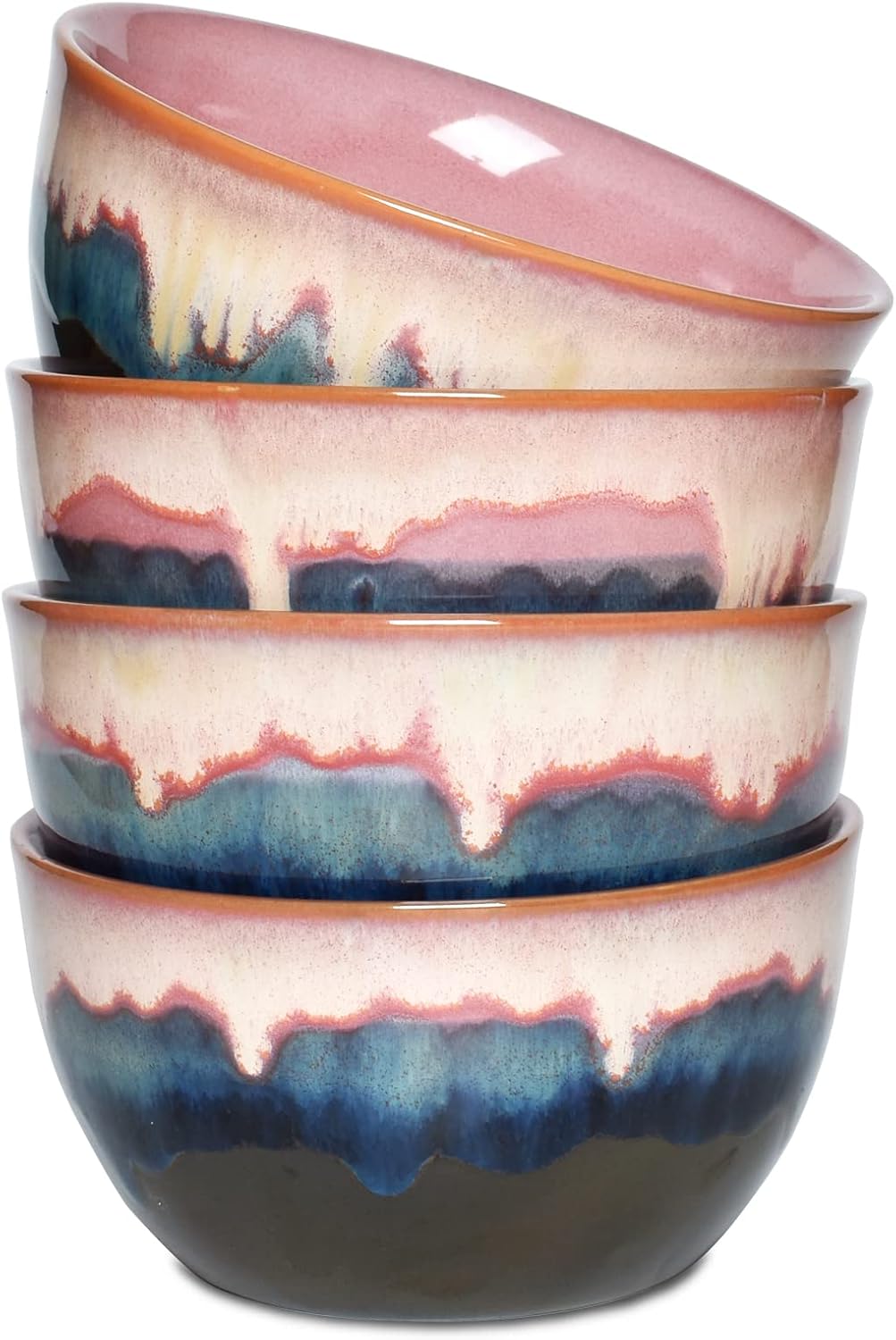 Bosmarlin Stoneware Cereal Bowls Set of 4, 26 Oz, Pink Soup Bowls for Oatmeal, Salad, Dishwasher and Microwave Safe, Reactive Glaze (26 Oz, Pink)
