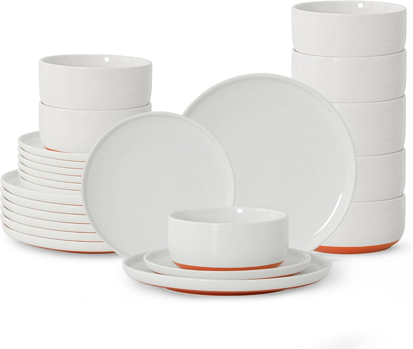 24 Piece Ceramic Dinnerware Set for 8, Modern Minimalist Stoneware Dinner Plates and Bowls, Microwave Safe, Dishwasher Safe, Versatile for All Seasons, Stardust Glaze White