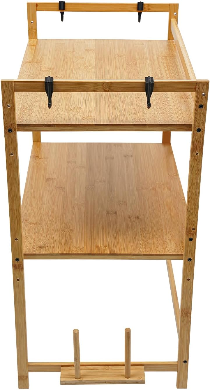 Shelves Organizers for Kitchen,2-Tier Bamboo Kitchen Countertop Organizer Shelves with 4 Hooks,Kitchen Storage Rack Countertop,Spice Rack Organizer,Bathroom Countertop Organizers and Storage, Beige