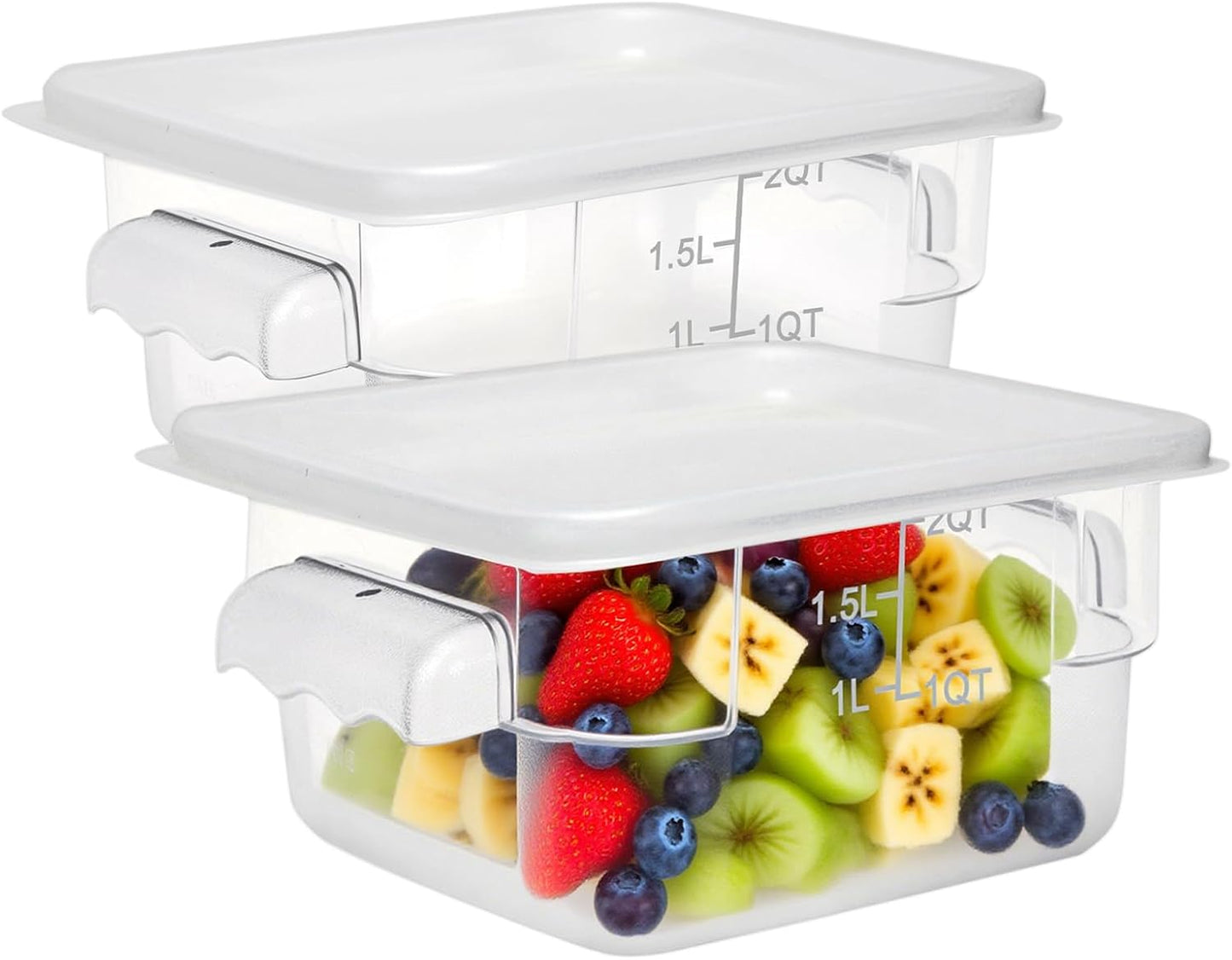 Food Storage Container with Lid (2 Pack 2Qt),Square Commercial Containers with Scales and Handles Polycarbonate Clear Food Storage for Kitchen Proof Dough Marinating Meat Fruits Vegetables