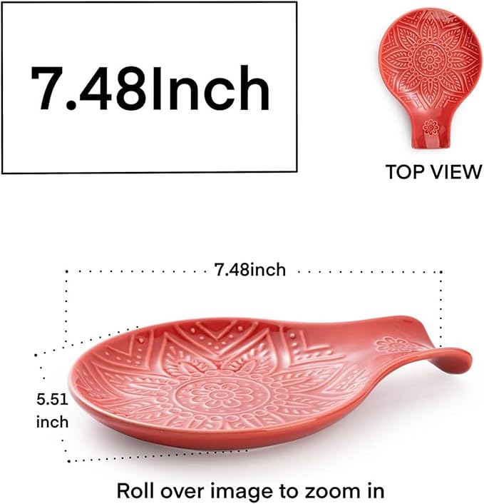 Ceramic Spoon Rest, 7.48 Inches Spoon Holder for Kitchen Counter, Kitchen Accessories, Dishwasher Safe, Red