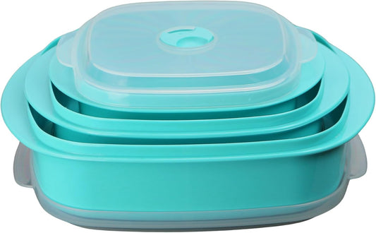 Reston Lloyd Nesting Microwave Containers, Set of 3, Adjustable Steam Vents, Airtight, Meal Prep, Durable BPA-Free Plastic- Freezer & Dishwasher Safe, Cookware & Food Storage, Anyday Cookware, Seafoam