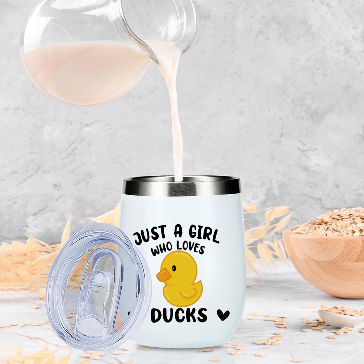 Cute Ducks 12 oz Tumbler, Wine Tumbler Insulated Wine Glass with Lid, Duck Gifts for Women Girls Duck Decor Stuff Merch for Teens Best Friend Daughter Sister Animal Lovers Sister Christmas Birthday