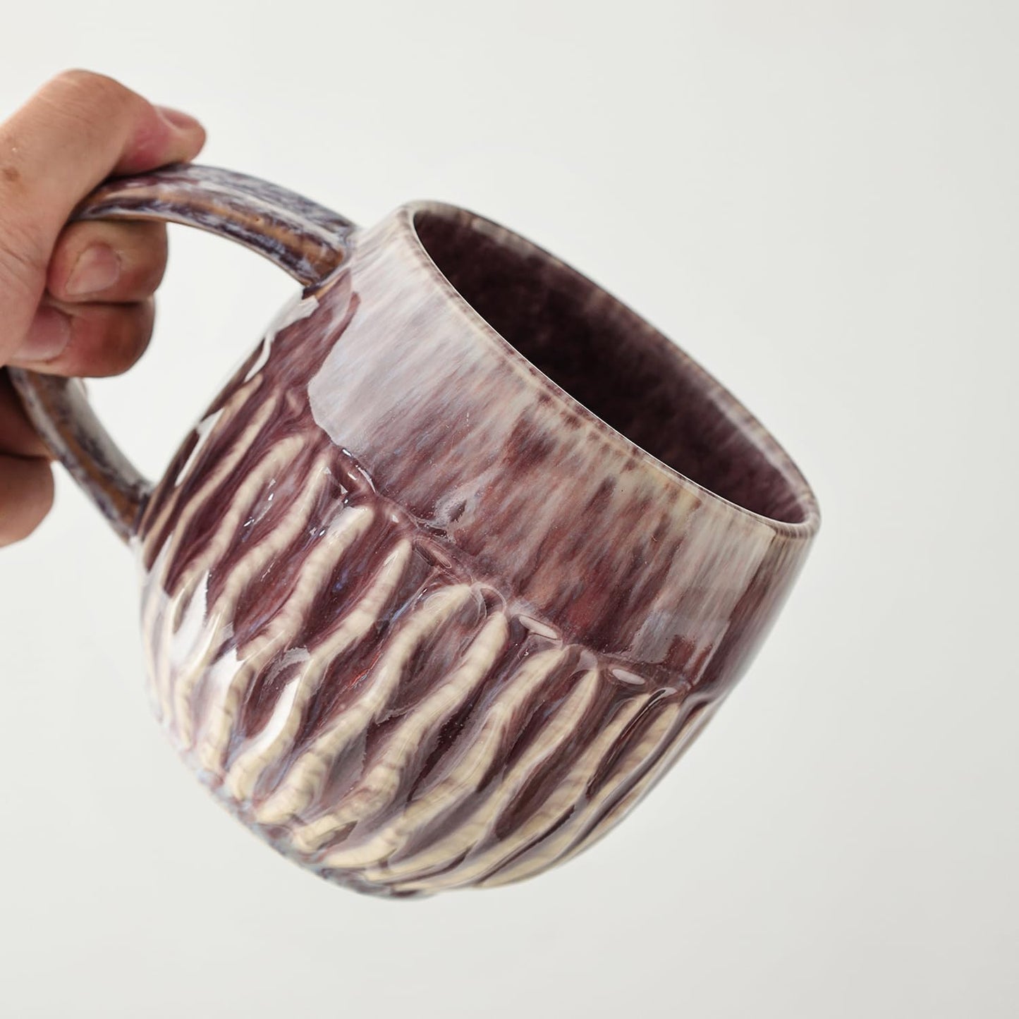 20oz Raku Glaze Coffee Mug - Unique Handcrafted Look Ceramic Cup, Large Tea Mug, Microwave & Dishwasher Safe (Purple)