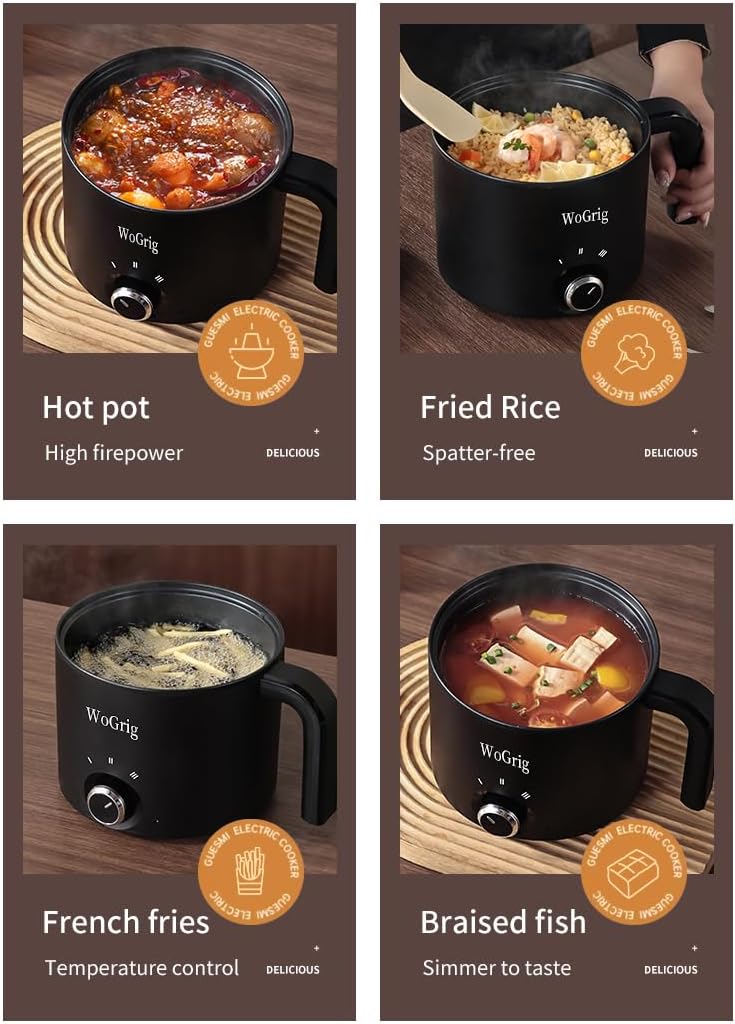 1.8L Electric Hot Pot，Ramen Cooker, Dual power supply Mini Portable Multi-Functional Lazy Pot for Pasta, Noodles, Egg, Soup,Rice，Non-Stick Noodle Cooker with Boil Dry Protection for Dorm, Office (white)