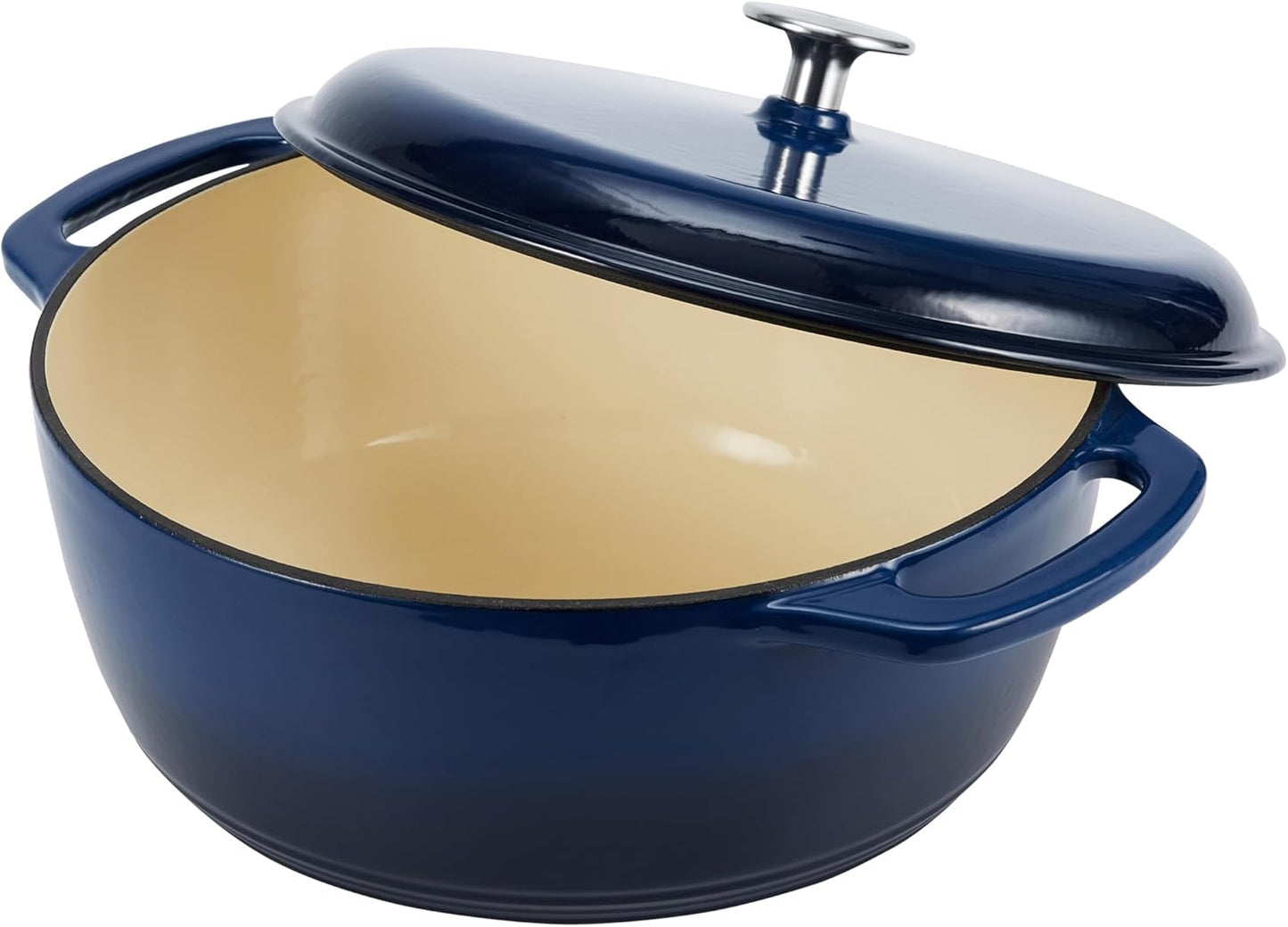 Amazon Basics Cast Iron Dutch Oven Pot with Lid, Enameled, Round, Dual Handles, Heavy-Duty, Small, 7.3-Quart, Navy