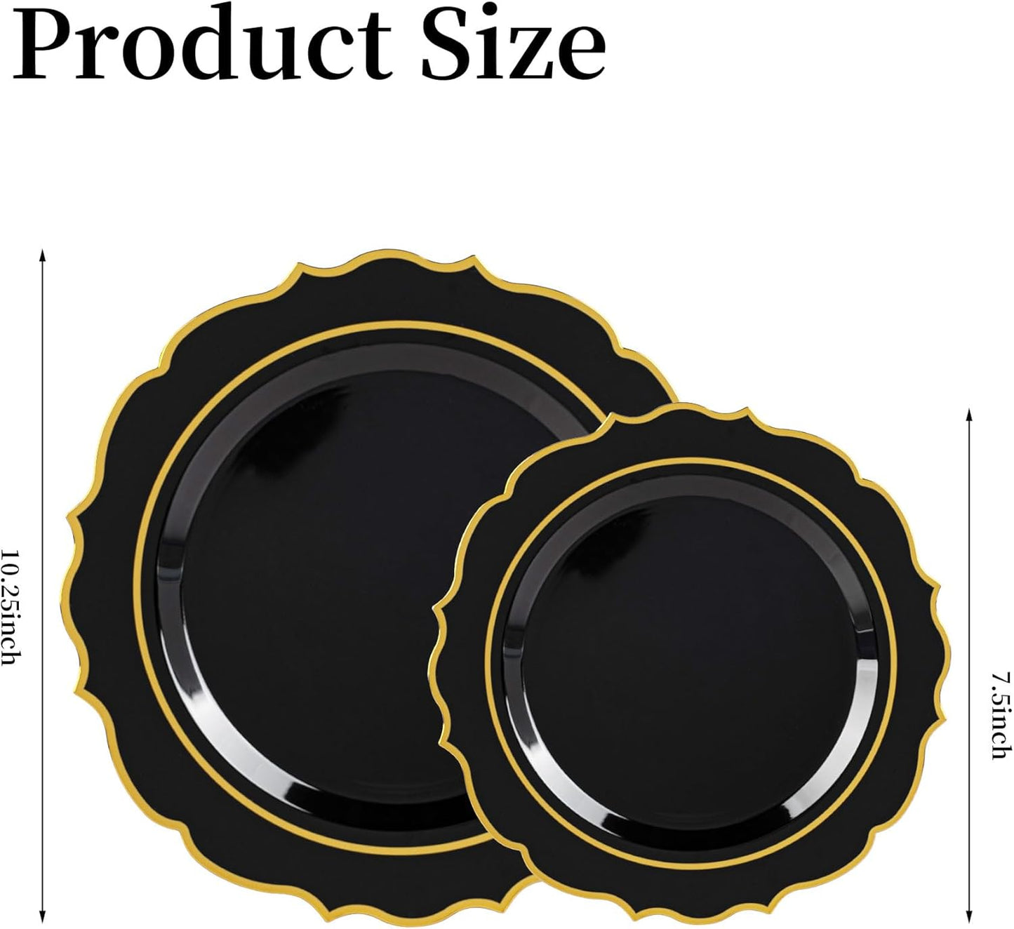 120PCS Black Plastic Plates, Disposable Elegant Party Plate with Gold Rim, Heavy Duty 60 Dinner and 60 Dessert Fancy Plates for Party and Wedding