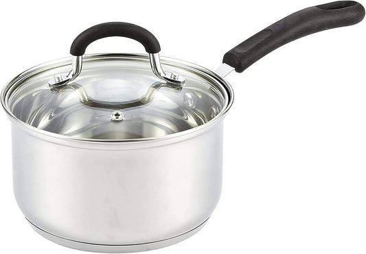 Cook N Home Saucepan Sauce Pot with Lid 3 Quart Stainless Steel, Stay Cool Handle, silver