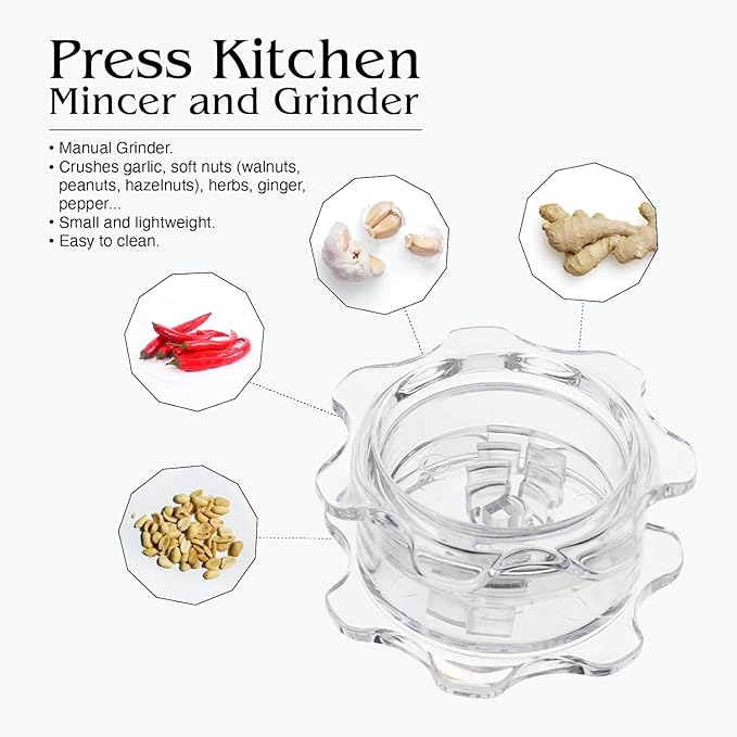 Angel’s Peel Lounge Grlic Mincer Manual Garlic for Quick Meal Preparation - Kitchen Tools for Mincing Grlic, Ginger, Herbs, Nuts (Clear Color)