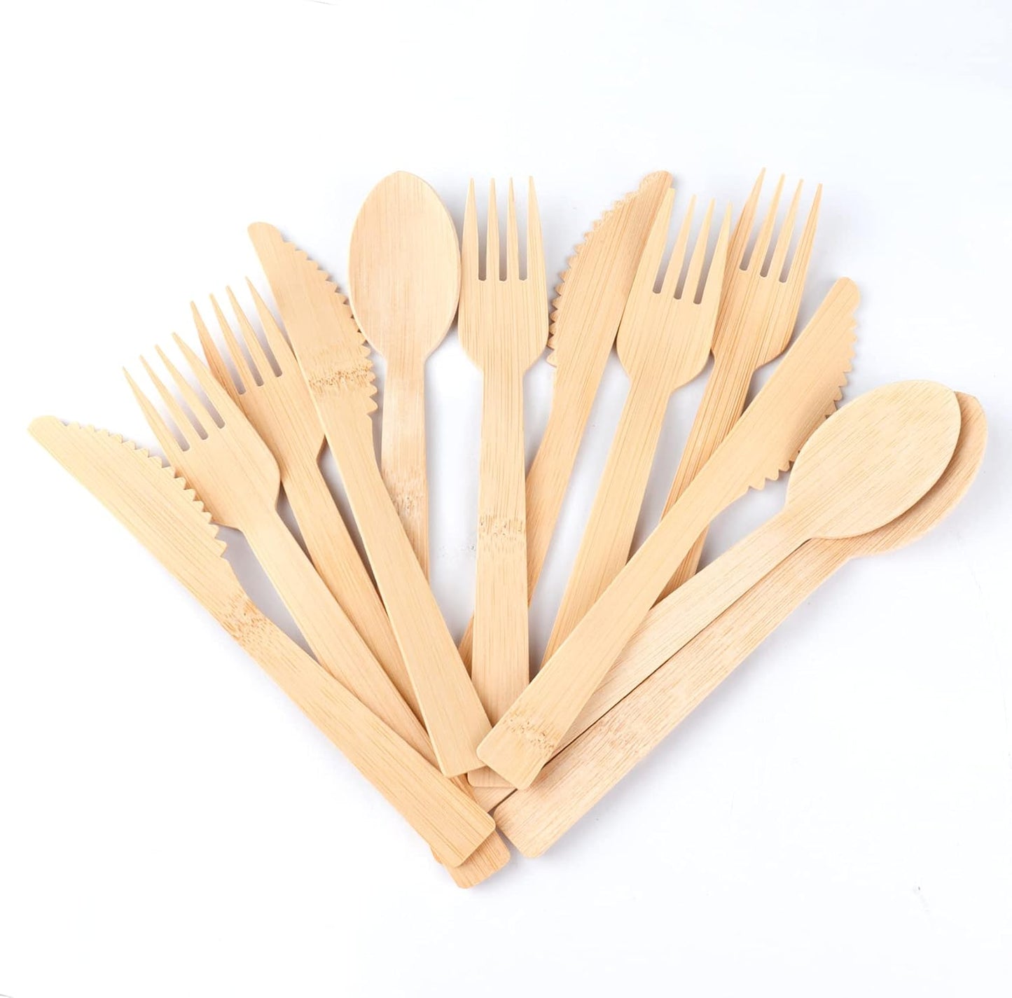 Bamboo Utensils -100 PK (50 Forks 25 Spoons 25 Knives) 6.7" Compostable Forks Spoons Knives Disposable Bamboo Cutlery Set Biodegradable Eco Friendly Flatware Renewable