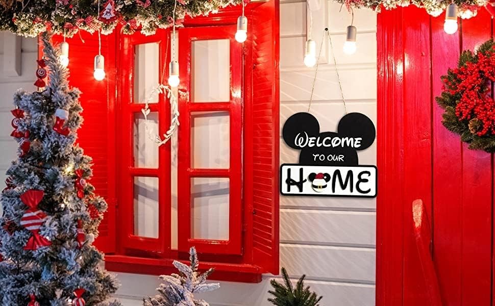 19Pcs Cute Mouse Interchangeable Seasonal Welcome Door Sign for Front Door Decor, Welcome to Our Home Sign with Interchangeable Holiday Pieces for Farmhouse/Wall/Porch Decor and Housewarming