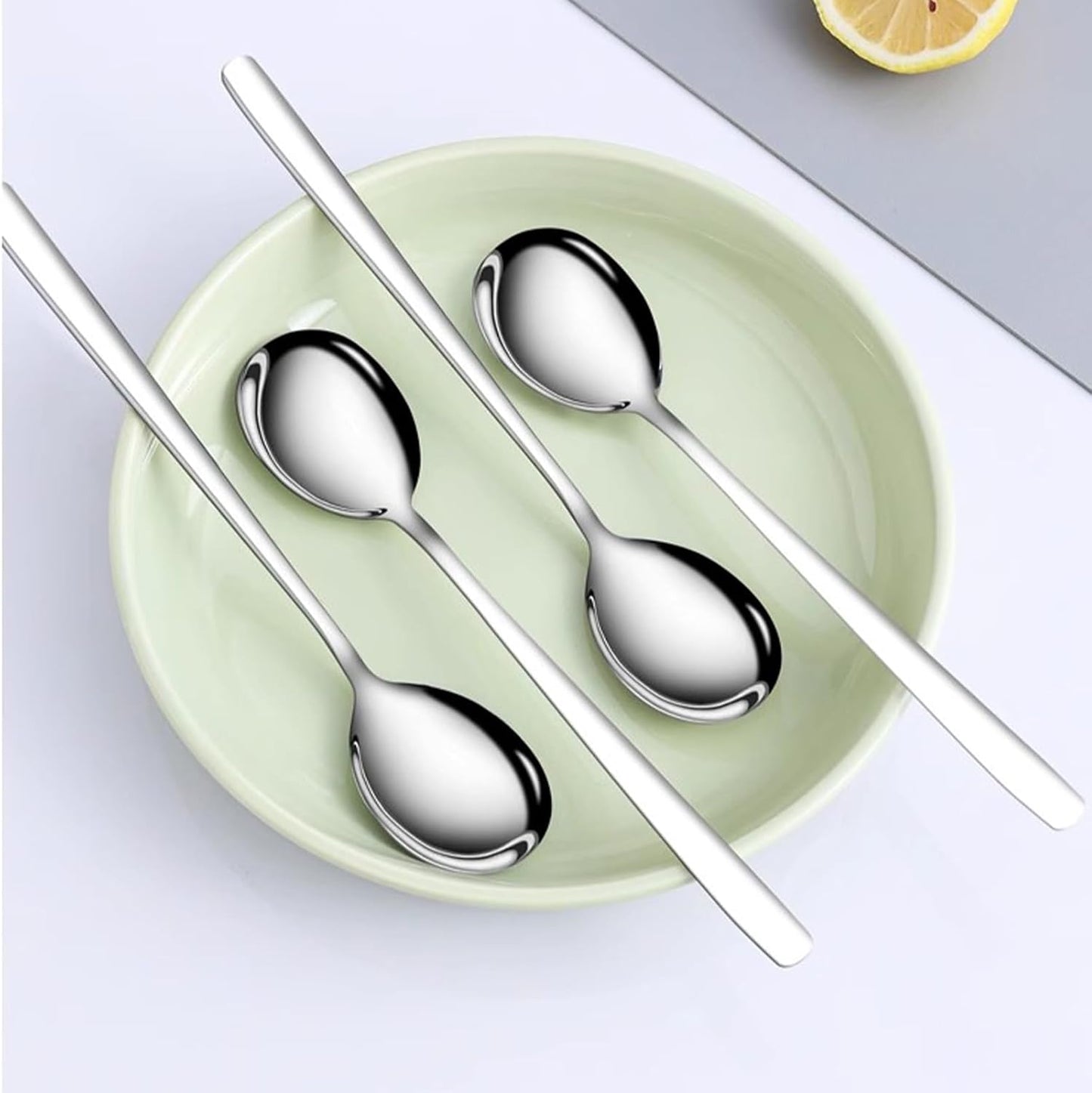 Large Soup Spoon Stainless Steel Dishwasher Safe Dinner Big Teaspoons with Round Edge 8 inches Tablespoons (8)