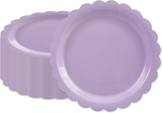 50Pcs Purple Paper Plates-7 Inch Solid Color Scalloped Disposable Birthday Dinnerware Set Dinner Party Plate for Graduation Wedding Baby Shower Table Decor 50 Guests