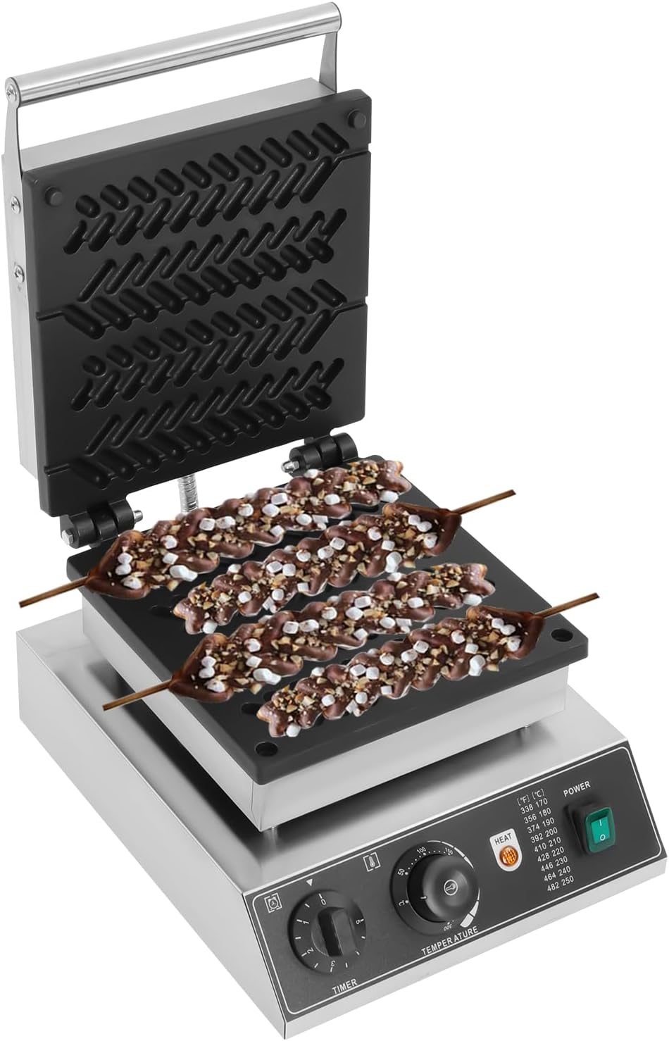 1700W Commercial Waffle Maker, 4 Grids Electric Wheat-stalk Waffle Maker Non-Stick Stainless Steel Belgian Waffle Iron w/Time & Temper Adjustable| Whisk|Food Clip, Large Waffle Machine for Restaurant