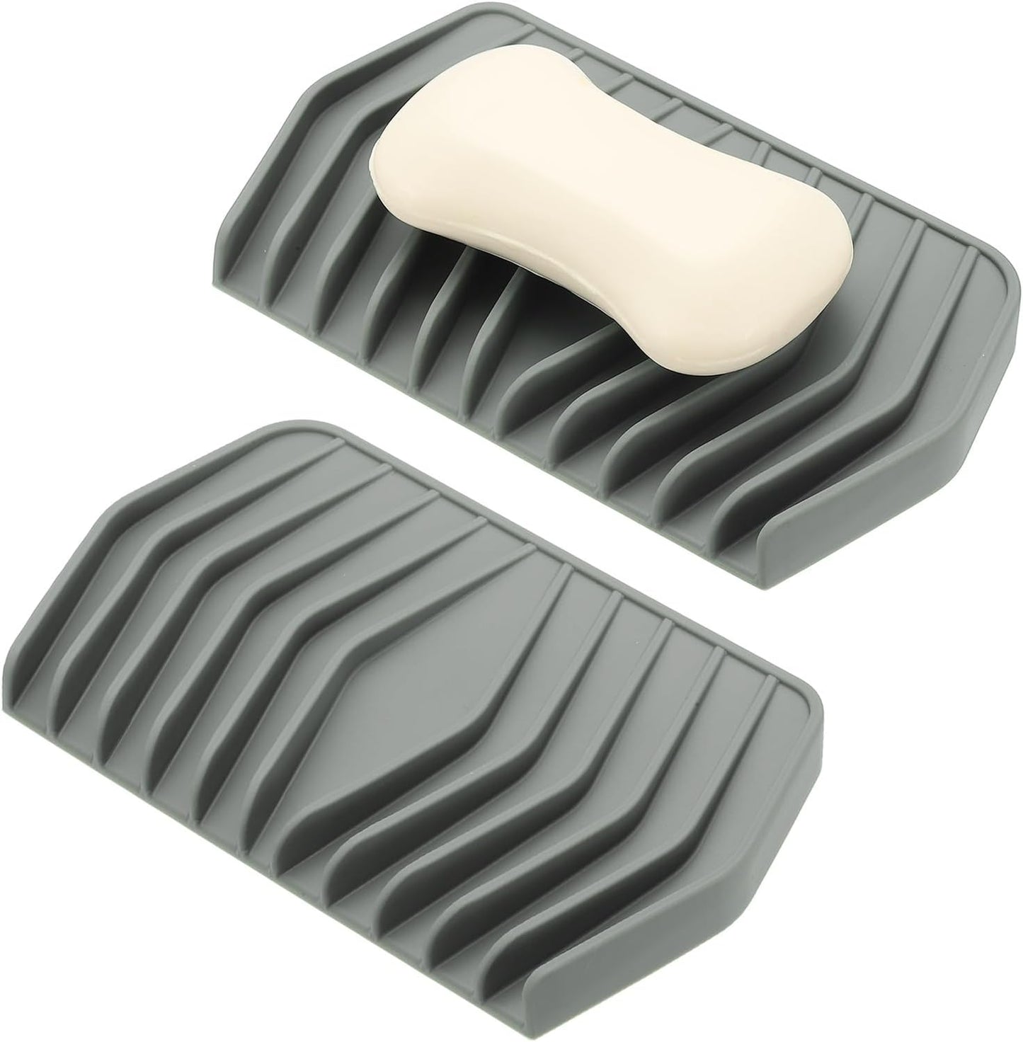 uxcell 2Pcs Soap Dish with Drainage, Silicone Self Draining Soap Bar Holder Sponge Shampoo Bars Tray for Bathroom, Shower, Bathtub, Kitchen, or Countertop(Gray)