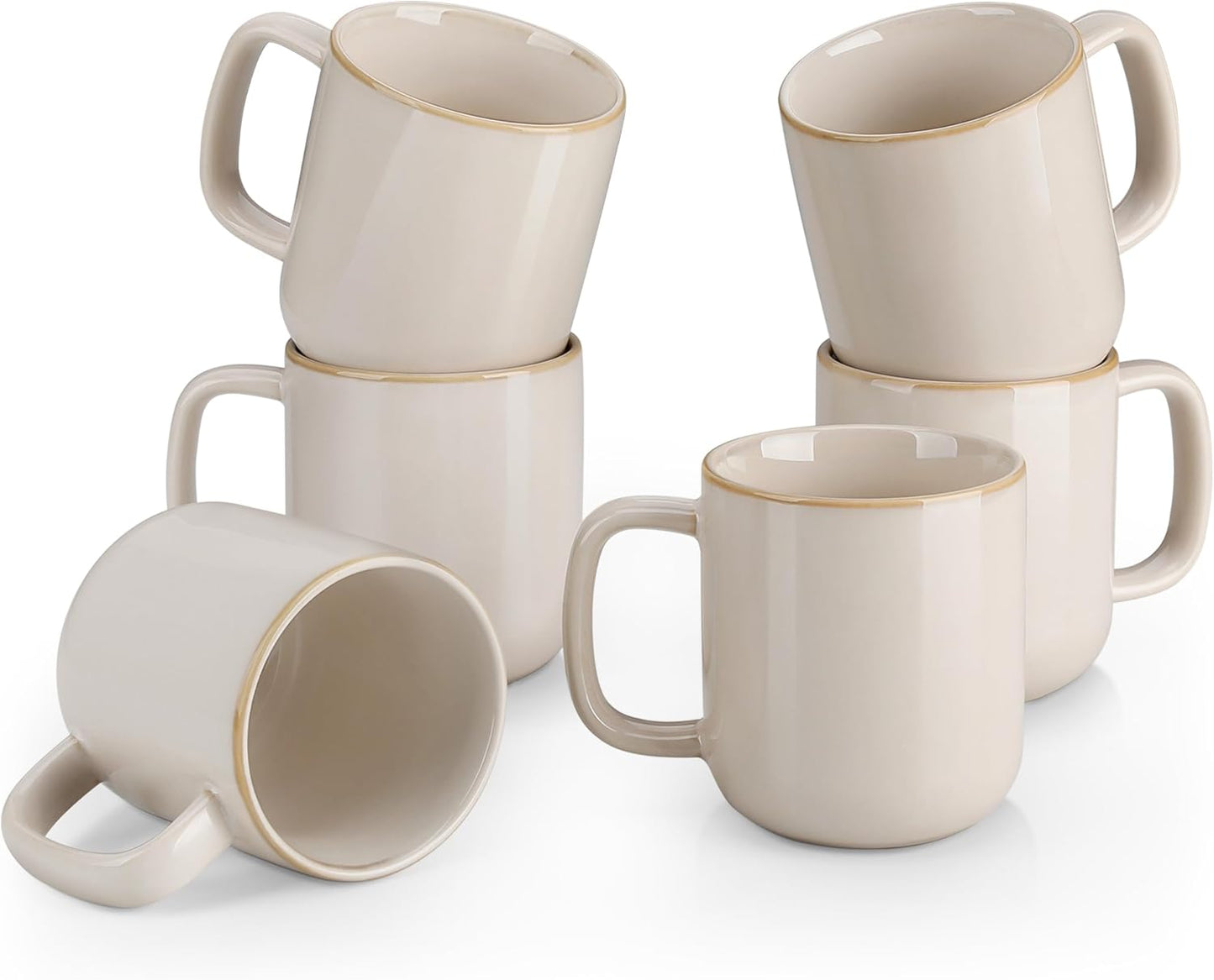 vancasso 16 oz Coffee Mugs Set of 6, Large Ceramic Mug with Handle, Unique Glaze Coffee Cups for Latte, Cappuccino & Hot Cocoa, Dishwasher & Microwave Safe, Beige, Series PLAYA