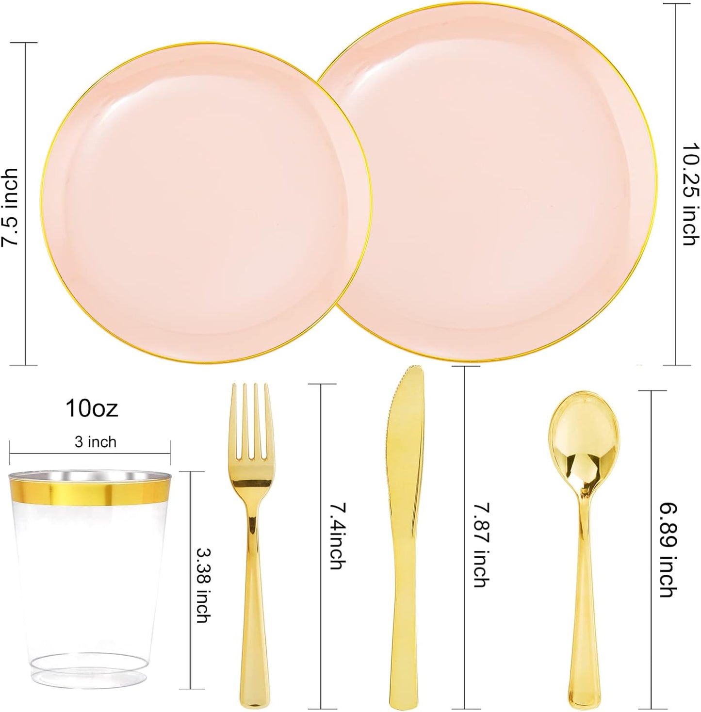 LIYH 180 Pcs Pink Plastic Plates - Disposable Dinnerware Set, Pink Dinner Plate Dessert Plate,Gold Plastic Silverware Cups for Weddings,Birthday Party 30 Guests