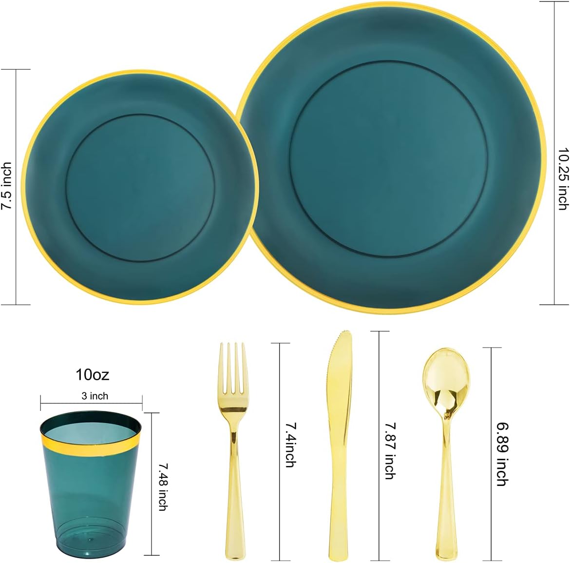 LIYH 180 Pcs Clear and Green Gold Plastic Christmas Plates - Emerald Green Disposable Plastic Dinnerware Sets, Include Dishes, Tableware, Cups for Party & Christmas & Wedding 30 Guests