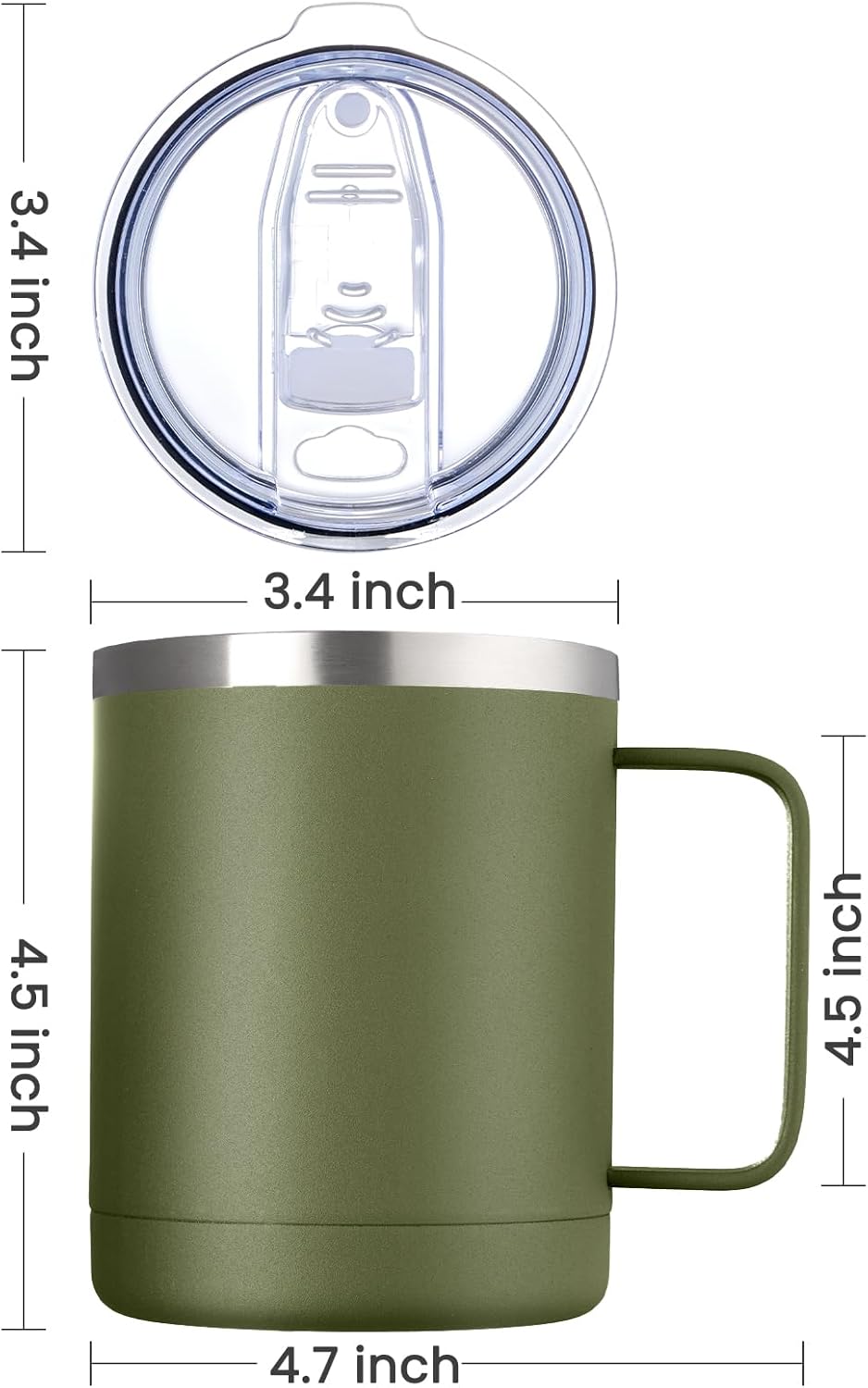 MEWAY 12oz Coffee Mug With Handle 2 Pack Bulk,Stainless Steel Insulated Travel Tumblers With Sliding Lid,Double Wall Vacuum Camping Cup for Hot & Cold Drinks Tea (Army Green,Set of 2)