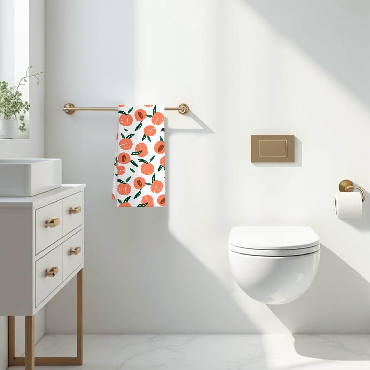 Peach Decor Kitchen Towel, Peach Hand Towel Dish Towel for Kitchen Bathroom Decor, Fruit Lover Gifts, 16x24 Inches