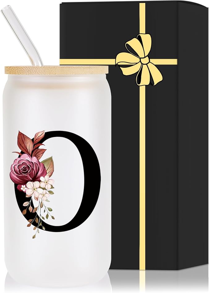 Monogrammed Glass Drinking Cup With Lid Straw Women Wife Gifts Anniversary Her 9 11 12 13 15 16 17 18 19 22 39 44 Silk Tin Pottery Steel Linen Lace Crystal Silver China Pearl Rudy Sapphire Golden,O