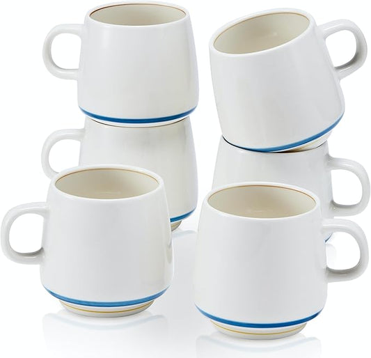 11 Ounce Porcelain Coffee Mugs Set of 6 with Handle Perfect for Coffee, Tea, Milk, Chocolate and Latte, Ceramic Coffee Cups Set for Man and Woman (Cozy Blue)