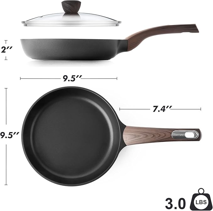 SENSARTE Nonstick Frying Pan Skillet with Lid 9.5Inch Non Stick Omelette Pans, Healthy Kitchen Cooking Chef's Pan with Cover, Free of Intentionally Added PFOA/PFOS, Induction Compatible, Black
