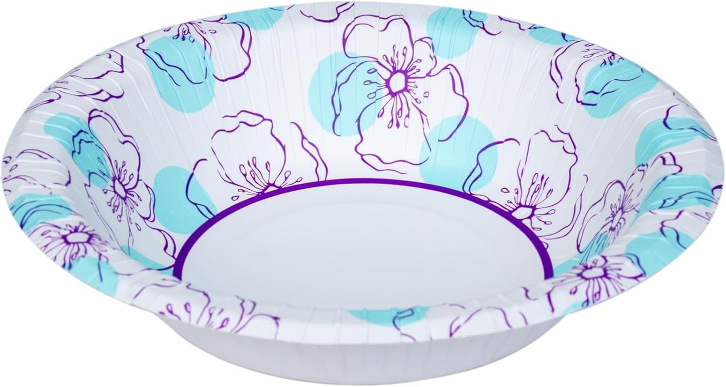 Glad Round Disposable Paper Bowls, Blue Flower Design - Heavy Duty, Soak Proof, Cut-Resistant, Microwavable Bowl for All Foods & Daily Use, 16 Oz, 50 Count - 6 Pack
