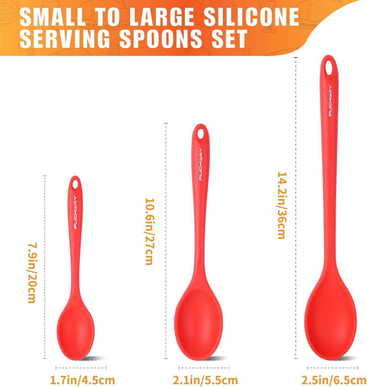 3 Pcs Silicone Spoons Set of 7.9 10.6 14.2 inch for Cooking, Heat Resistant Kitchen Spoons for Mixing, Stirring, and Serving, Small to Large Non Stick (Red)