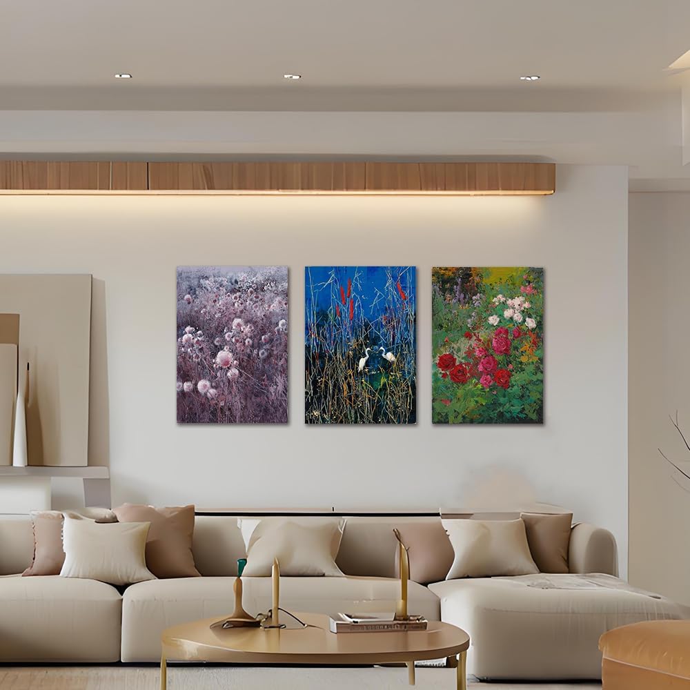 Sense&Sensitivity Arts - Abstract Purple & White Dandelion Field Canvas Wall Art 32" x 24" Modern Floral Landscape Prints Wall Decor for Bathroom, Bedroom, Living Room, Kitchen & Office