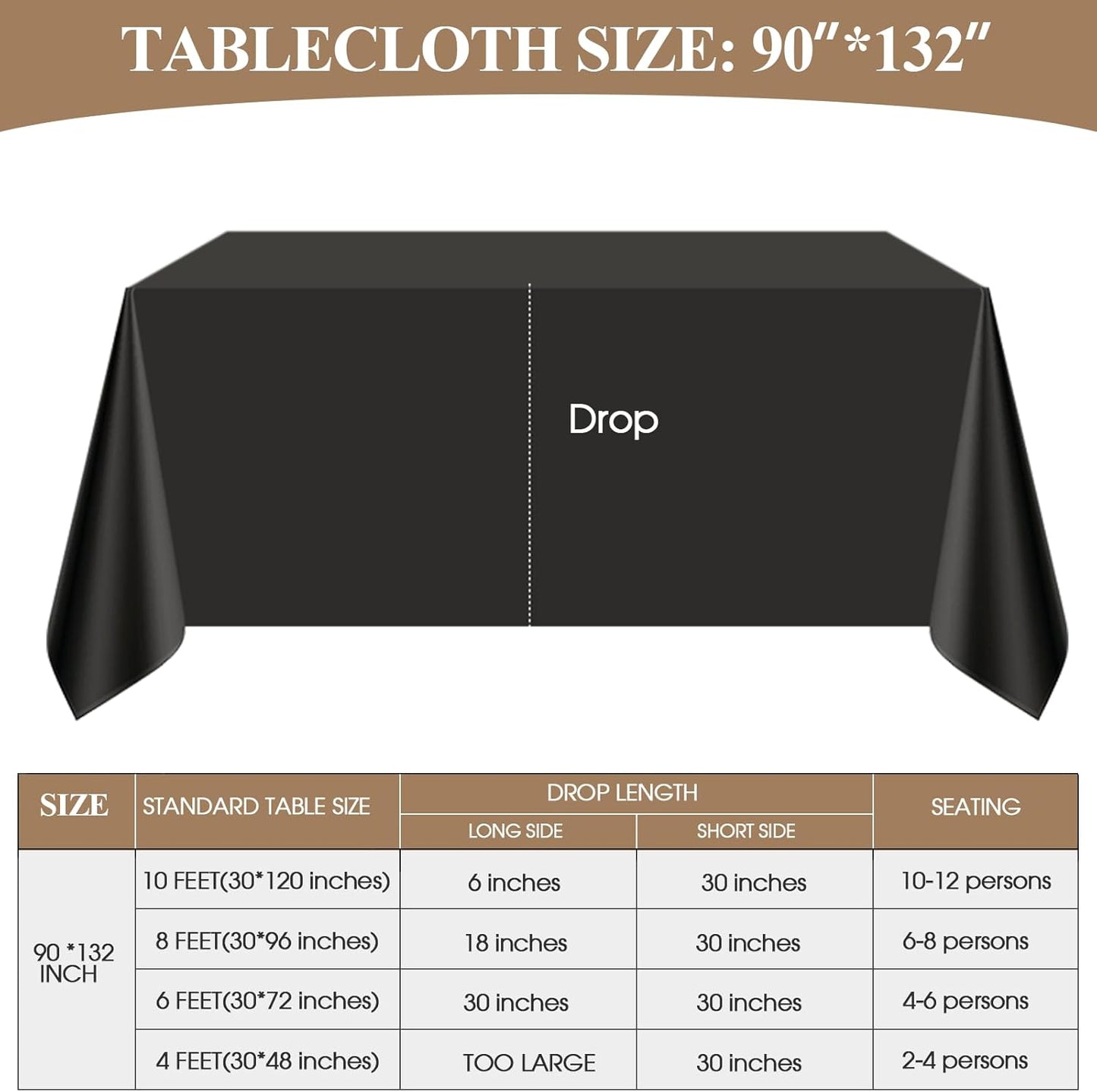 Rectangle Tablecloths 90x132 Inch 2 Pack Black Tablecloth Washable Decorative Linen Polyester Table Cloths for Dining Table Banquets Buffet Parties and Wedding