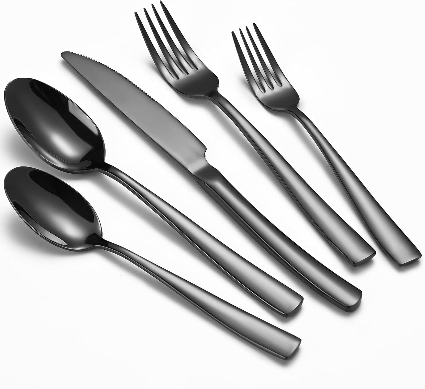 40-Piece Black Silverware Set, Heavy Duty Stainless Steel Flatware Cutlery Set Service for 8, Food-Grade Utensil Sets for Home Restaurant, Dishwasher Safe (Black, 40)