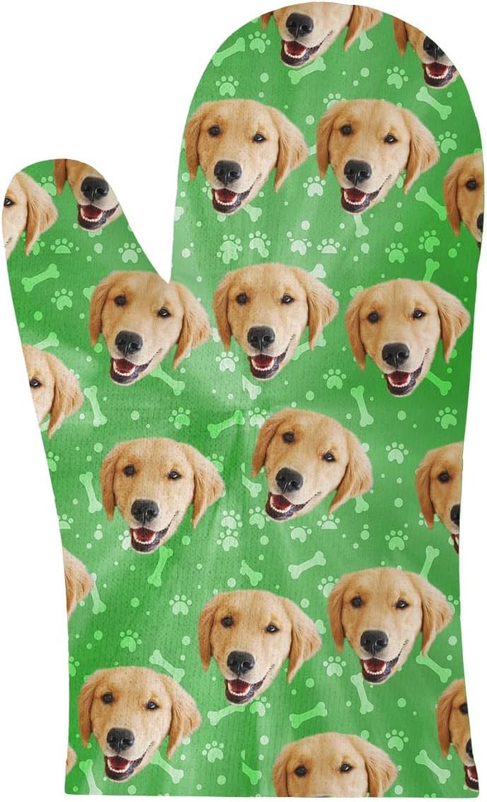Customized Dog Oven Mitt with Picture, Personalized Photo Oven Mitt with Your Photo Customized Unisex Cat and Dog Mitt Gifts - Green