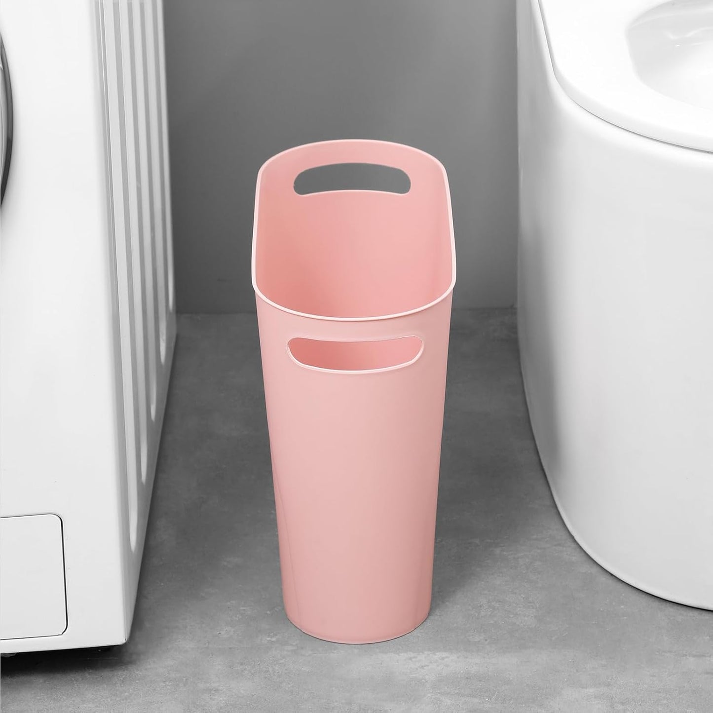 rejomiik Small Trash Can, 3.5 Gallon Slim Garbage Can Plastic Waste Basket with Handles Container Bin for Narrow Spaces Bathroom, Bedroom, Kitchen, Office at Home, Rosette Pink