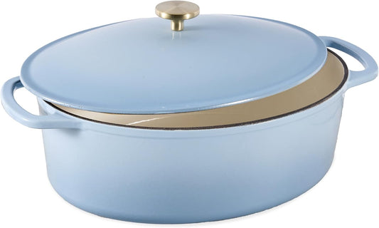 Best Choice Products Oval 7.5 Quart Enamel Cast-Iron Dutch Oven, Heavy-Duty Pre-Seasoned for Baking, Cooking w/Side Handles – Cornflower Blue