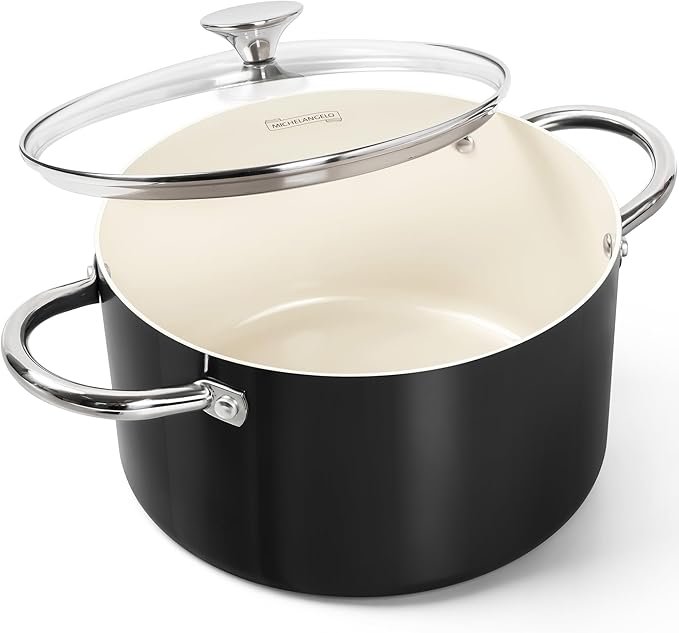 MICHELANGELO Ceramic Stock Pot with Lid, 6 Quart Pot with Nonstick Coating, Induction Cooking Pot for Induction and All Stovetops - 6QT, Black